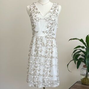 Altar'd State White Gold Floral Embroidered A-Line Dress Sleeveless V-Neck M
